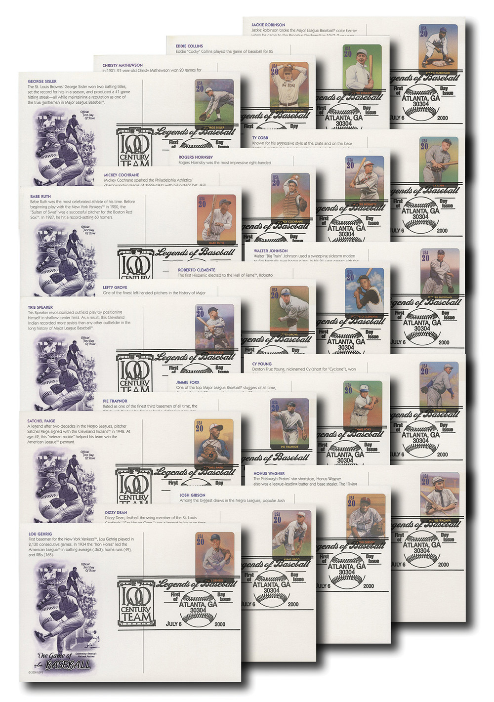 UX337-56 - 2000 20c Legends of Baseball, First Day Issue Postal