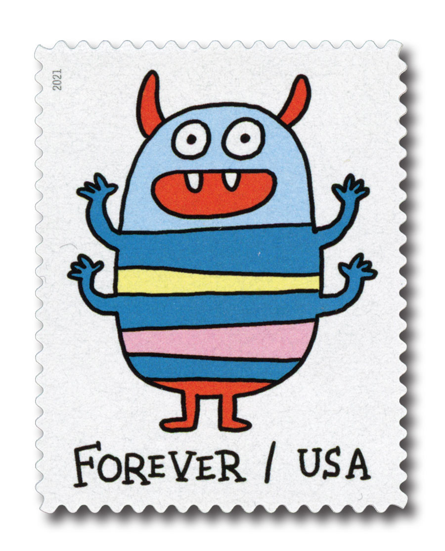 5637 - 2021 First-Class Forever Stamp - Message Monsters: Four Armed Monster