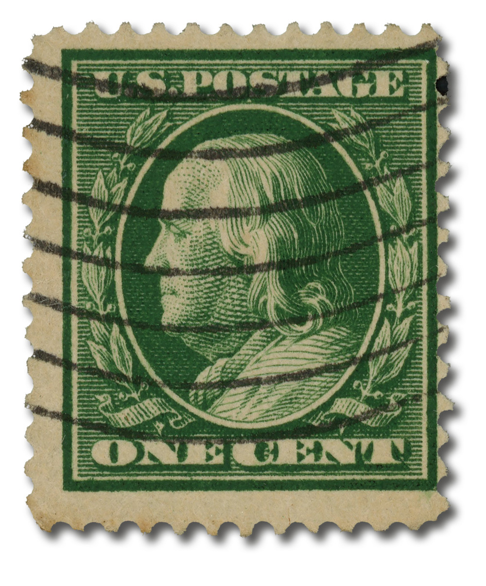 331 - 1908 1c Franklin, Green, Double Line Watermark, Perf. 12