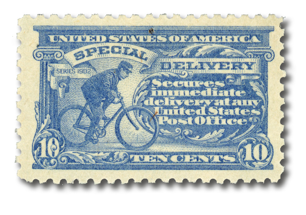 E10 - 1916 10c Special Delivery, Messenger on Bicycle, Pale