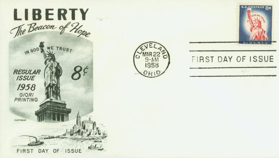 1042 - 1958 8c Liberty Series: Statue of Liberty, Redrawn, Giori