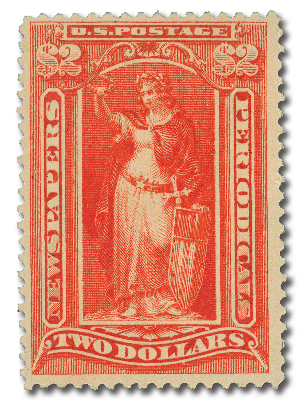 PR120 - 1897 $2 Newspaper & Periodical Stamp, Scarlet, Double Line