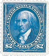 277 - 1895 $2 James Madison, Bright Blue, Double Line Watermark