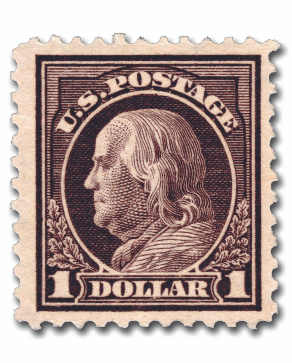 518 - 1917 $1 Franklin, Violet Brown, Unwatermarked, Perf
