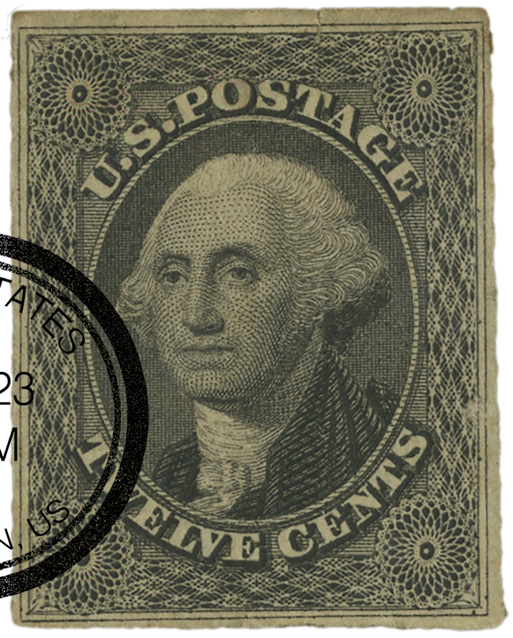 17 - 1851 12c Washington, Gray Black, Imperf. - Mystic Stamp