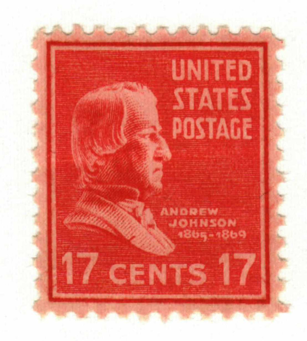 822 - 1938 17c Andrew Johnson, Rose Red - Mystic Stamp Company