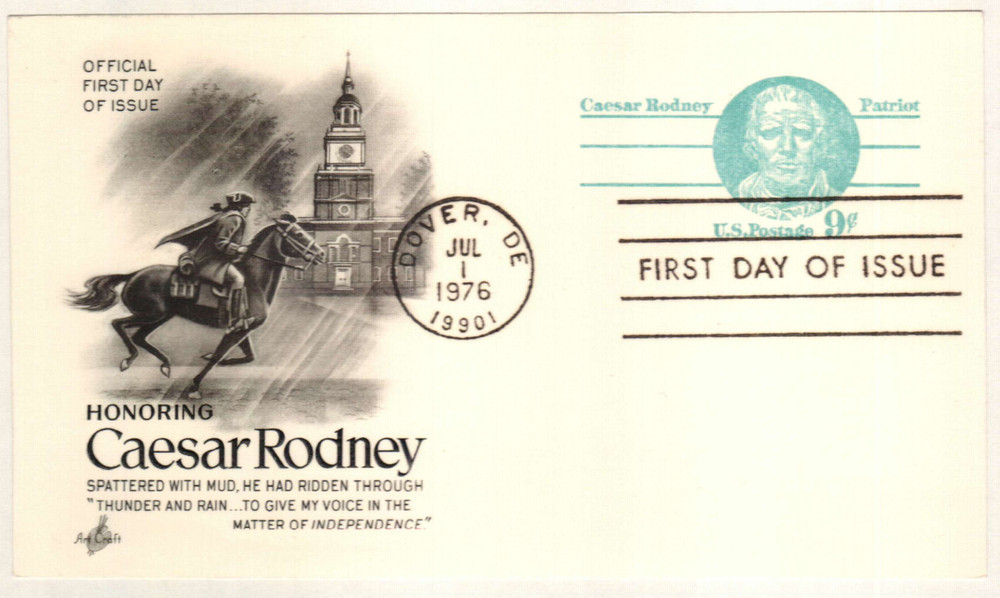 UX70 - 1976 9c Postal Card - Caesar Rodney - Mystic Stamp Company