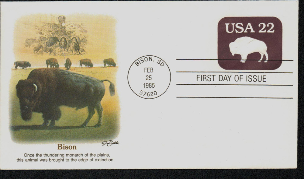 U608 - 1985 22c American Buffalo Stamped Env. - Mystic Stamp Company