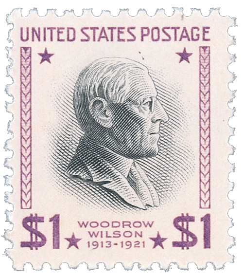 832c - 1954 $1 Woodrow Wilson, Red Violet & Black - Mystic Stamp