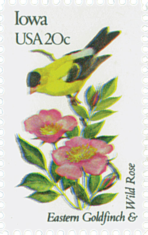 1967 - 1982 20c State Birds & Flowers: Iowa - Mystic Stamp Company