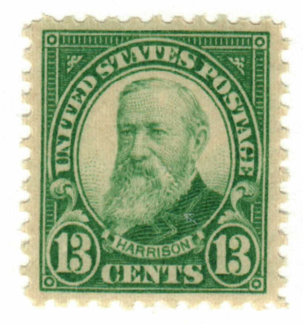 622 - 1926 13c Benjamin Harrison, Green, Perf. 11 - Mystic Stamp