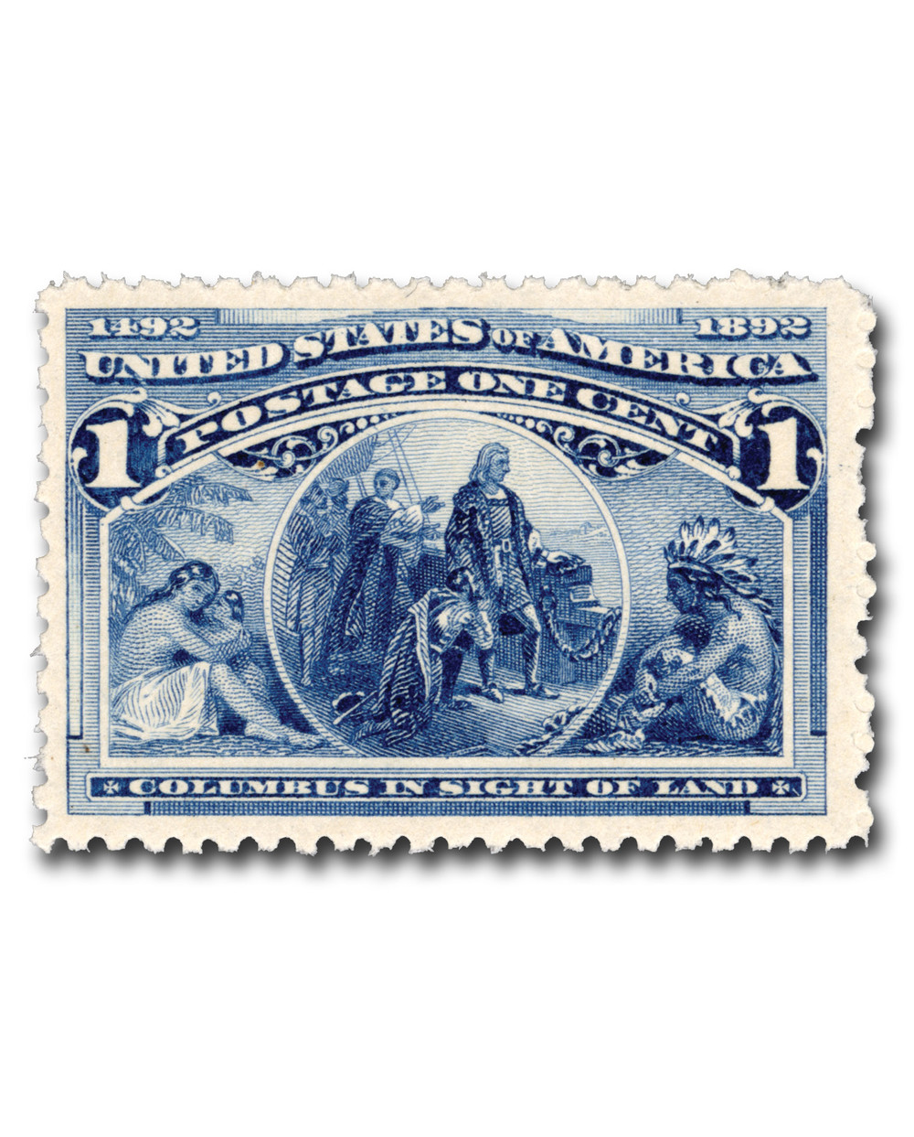 230 - 1893 1c Columbus in Sight of Land, Deep Blue - Mystic Stamp