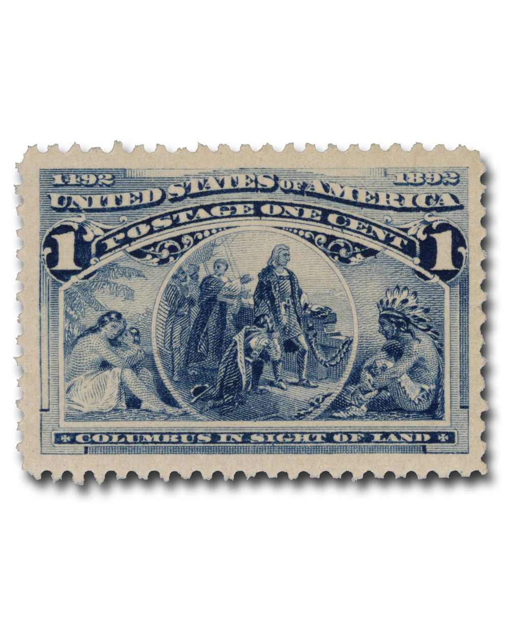 230 - 1893 1c Columbus in Sight of Land, Deep Blue - Mystic Stamp