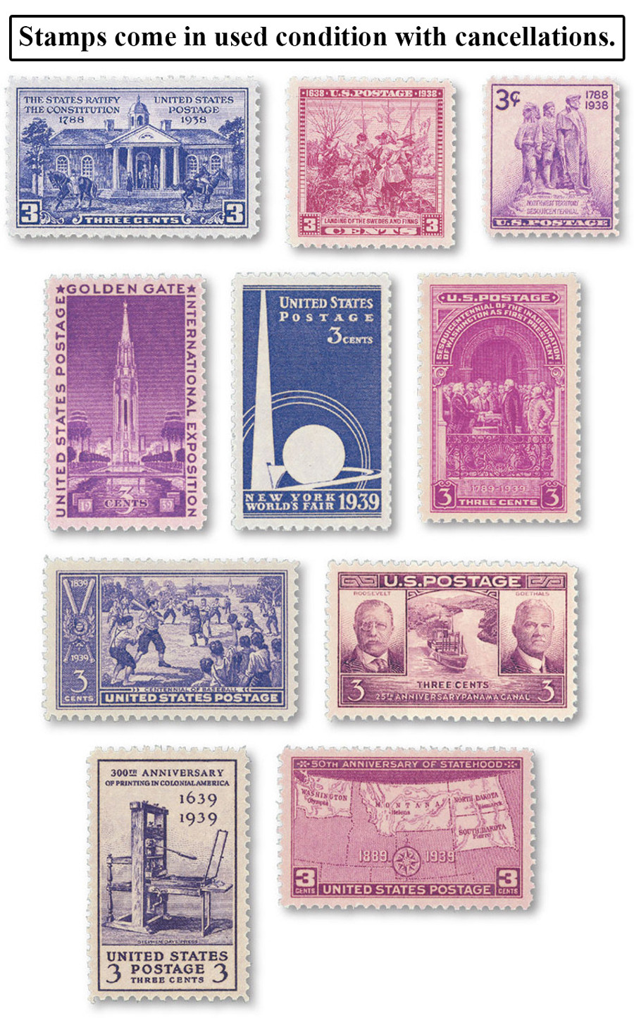 YS1938-39C - 1938-39 Complete Commemorative Year Set, 11 Stamps
