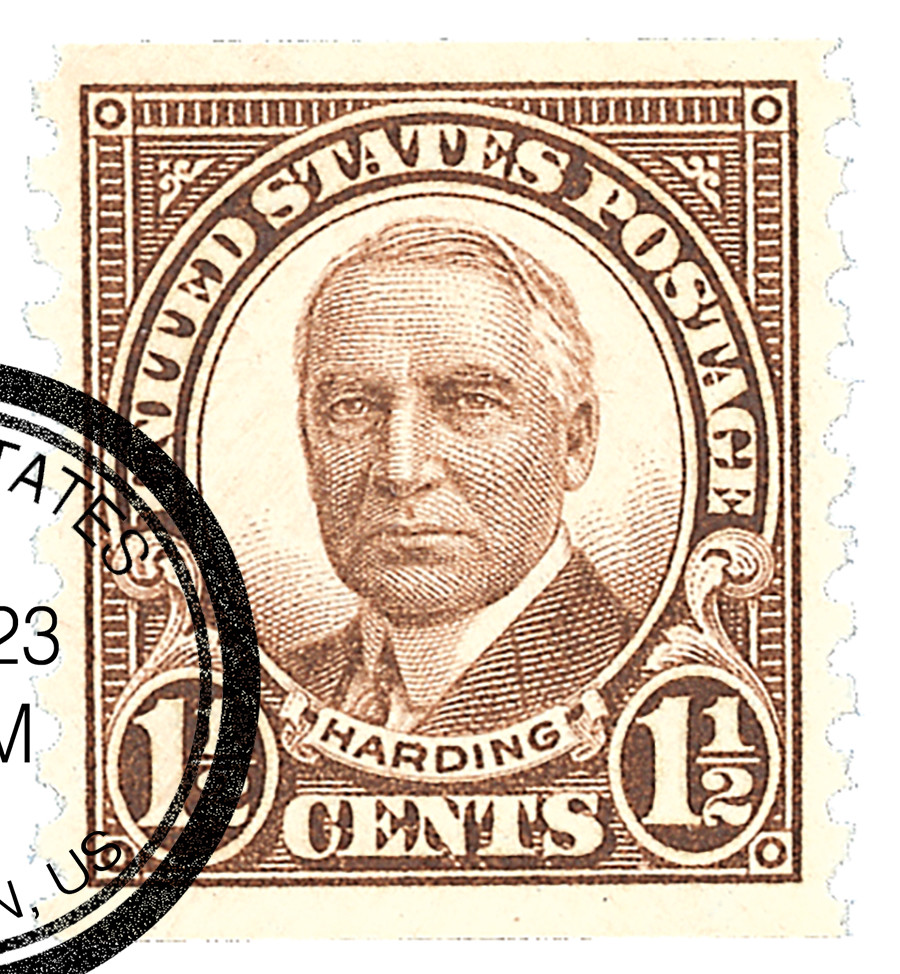 686 - 1930 1 1/2c Warren G. Harding, Brown, Perf. 10 Vertically