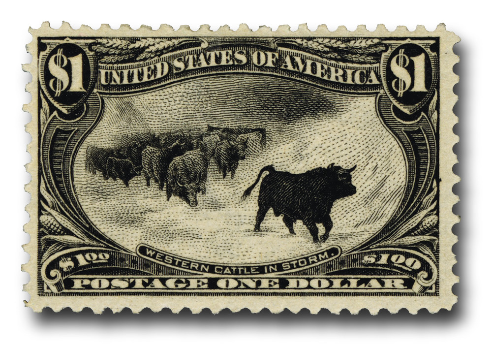 292 - 1898 $1 Western Cattle in Storm, Black - Mystic Stamp Company