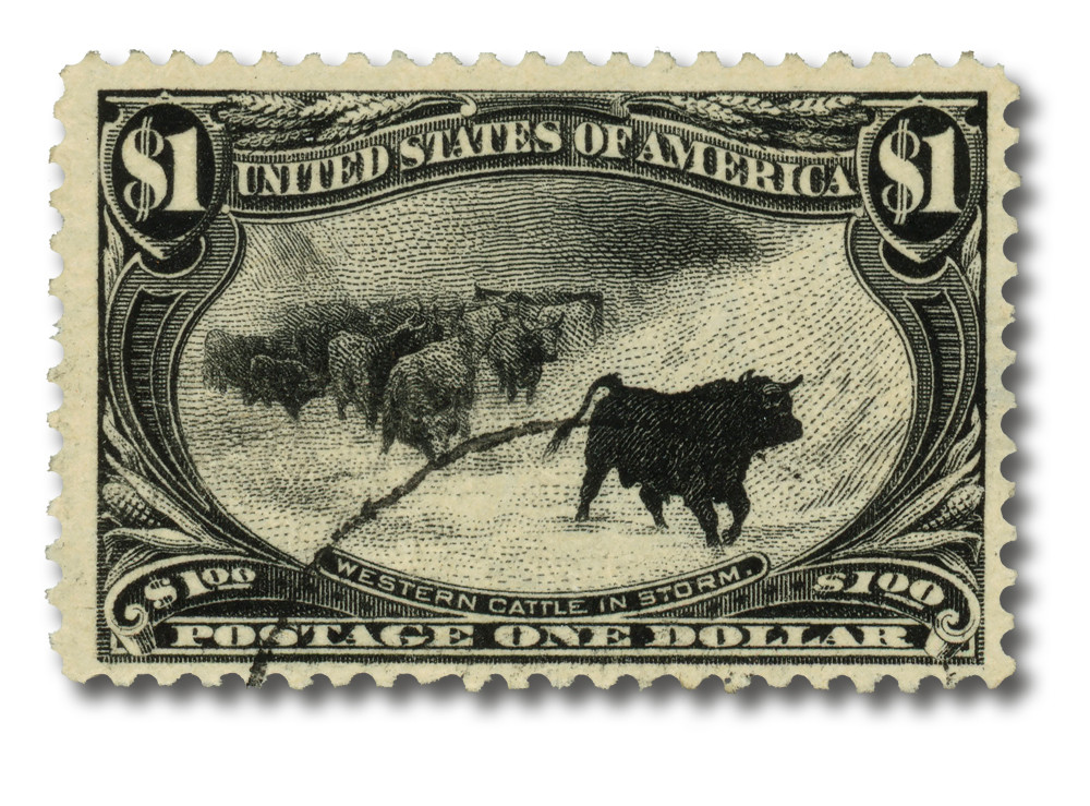 292 - 1898 $1 Western Cattle in Storm, Black - Mystic Stamp Company