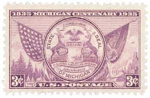 775 - 1935 3c Michigan Centenary, Purple, Perf. 11x10.5 - Mystic