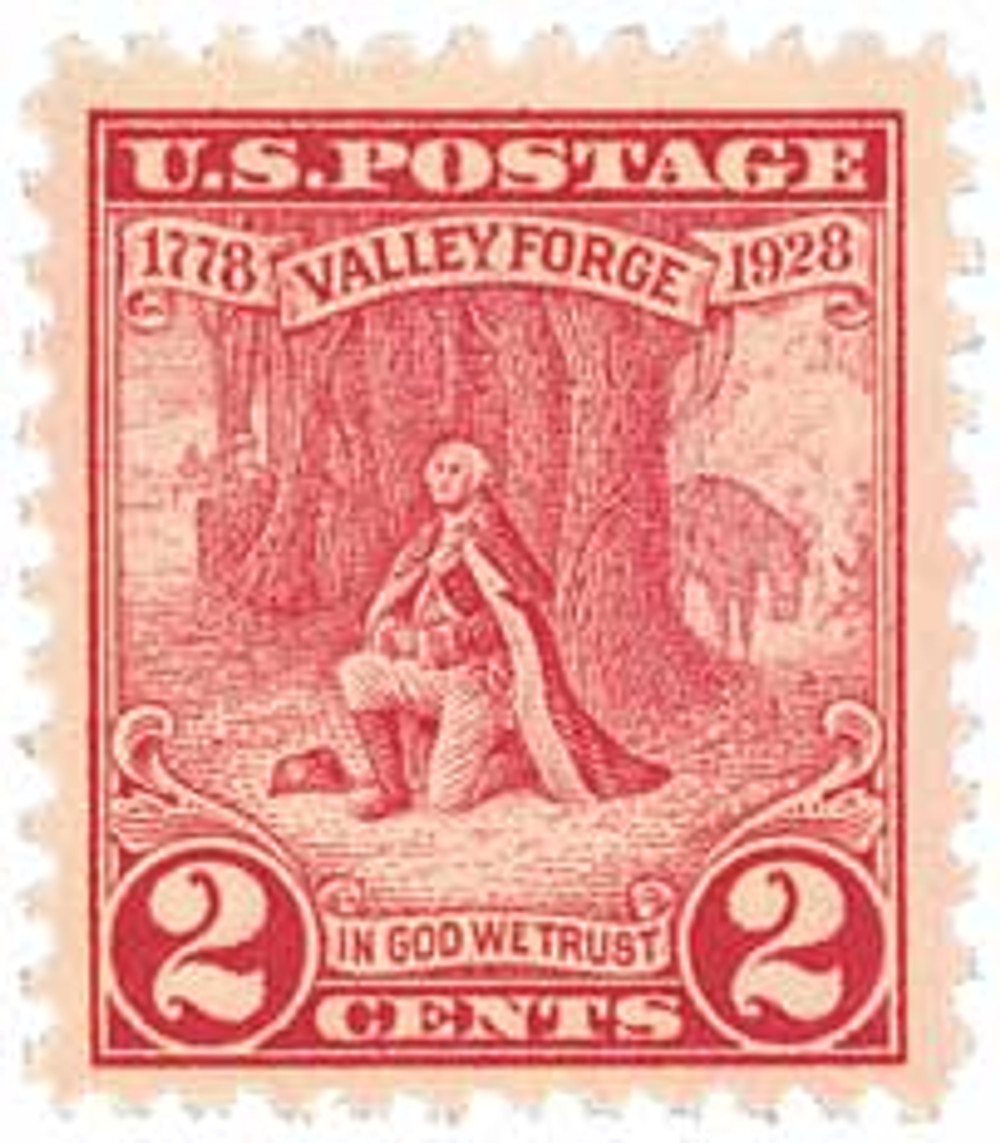 645 - 1928 2c Valley Forge, Washington at Prayer, Carmine
