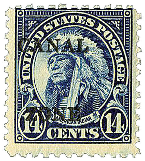 CZ89 - 1928 14c American Indian, Dark Blue, Canal Zone Overprint