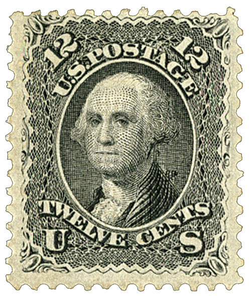 90 - 1867 12c Washington, Black, E Grill, Perf. 12 - Mystic Stamp
