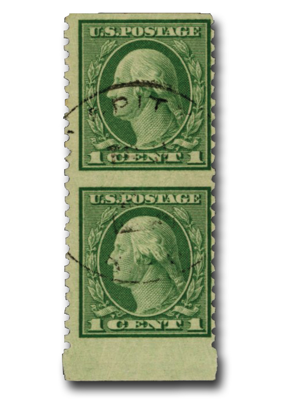 538a - 1919 1c Washington, Green, Unwatermarked, Perf. 11 x 10