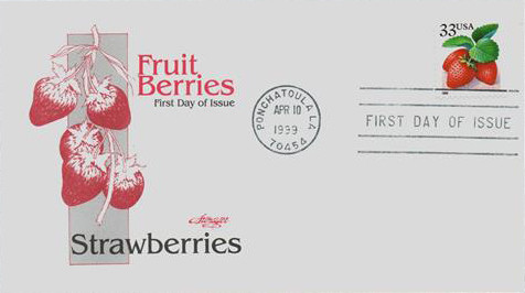 3299 - 1999 33c Fruit: Berries - Strawberries, booklet single