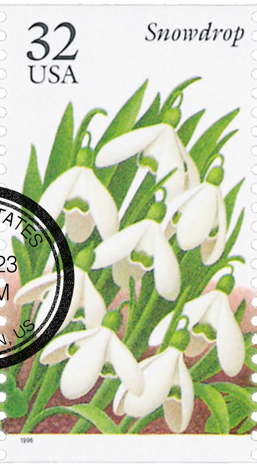 Death Label Flower 142 DRAKE ビンディング　S/M 3028 - 1996 32c Winter Garden Flowers: Snowdrop - Mystic Stamp Company