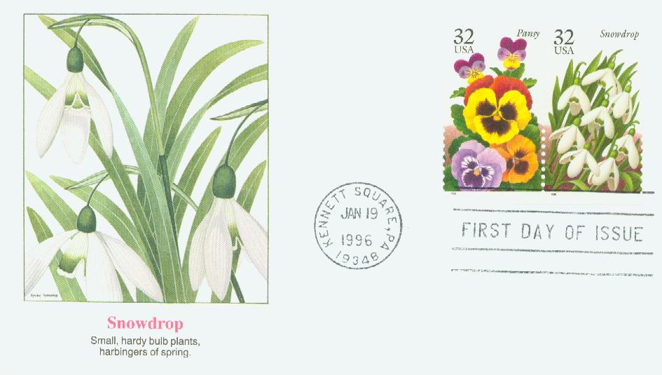 3028 - 1996 32c Winter Garden Flowers: Snowdrop - Mystic Stamp Company