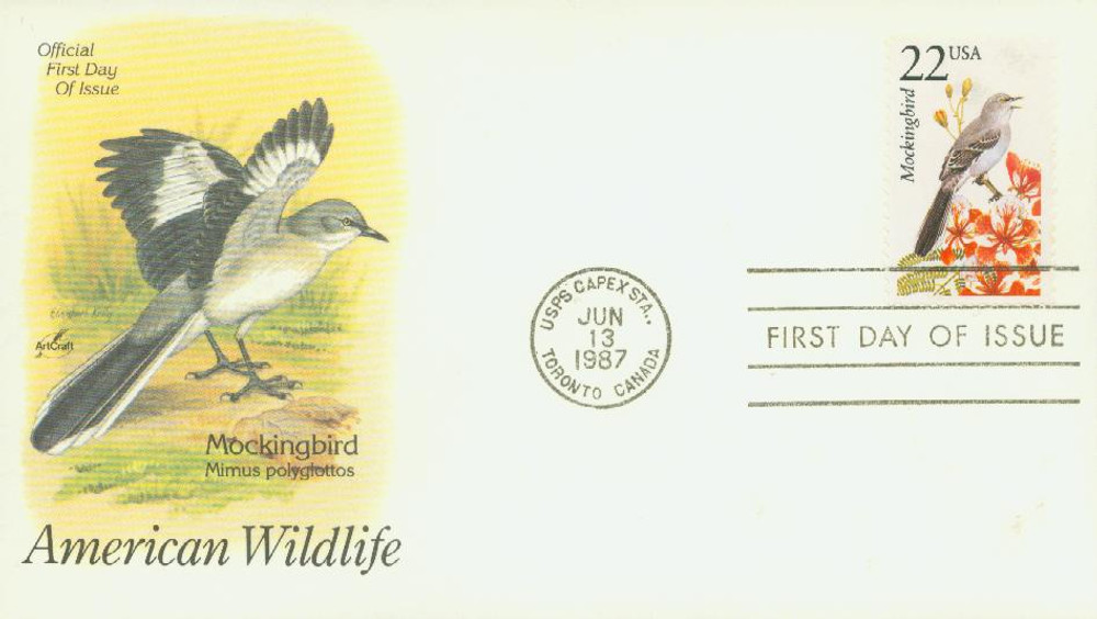 2330 - 1987 22c North American Wildlife: Mockingbird - Mystic
