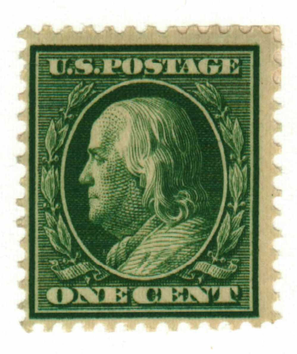 331 - 1908 1c Franklin, Green, Double Line Watermark, Perf. 12