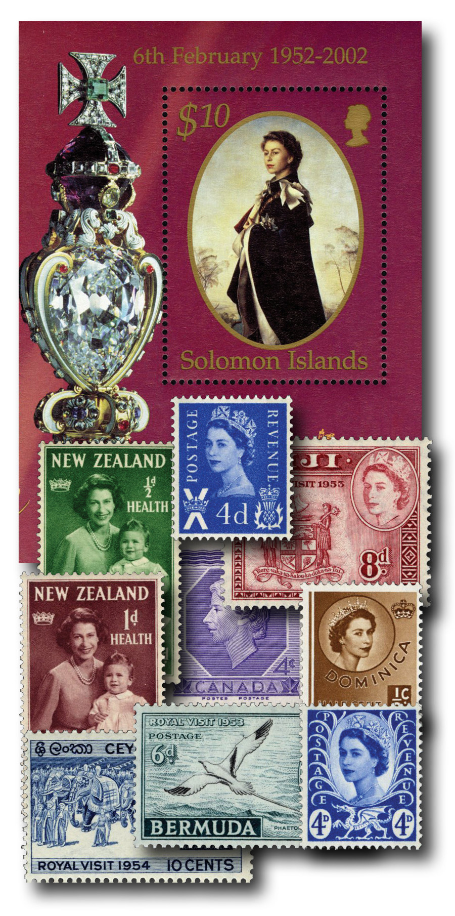 MFN368 - Queen Elizabeth II, 10 Mint Stamps - Mystic Stamp Company display picture 1
