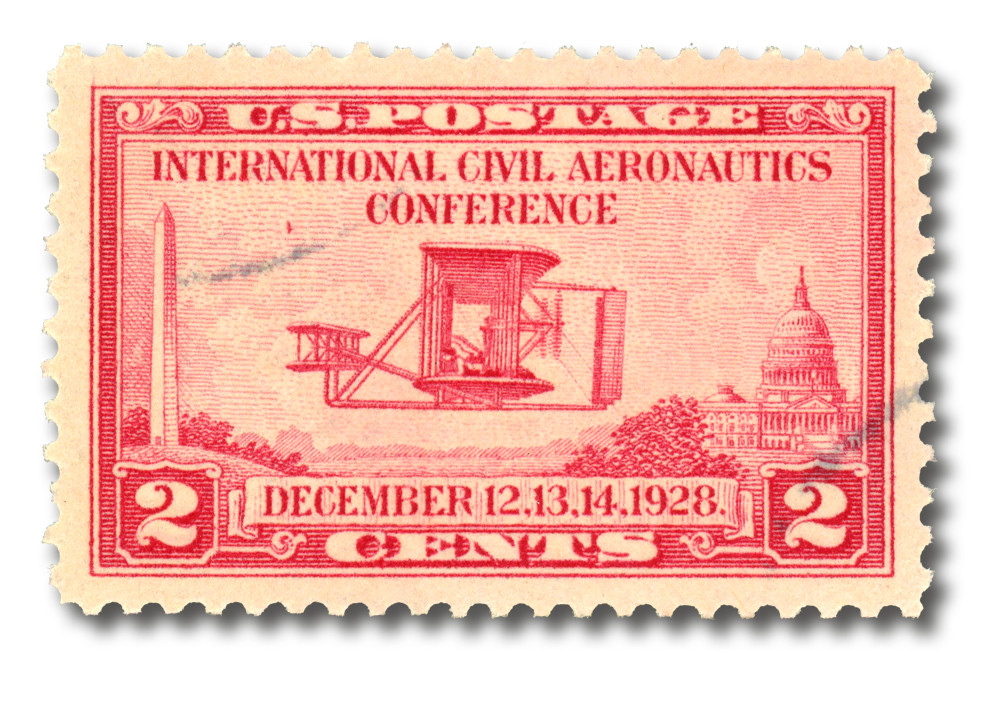 649 - 1928 2c Wright Brothers Airplane, Carmine Rose - Mystic