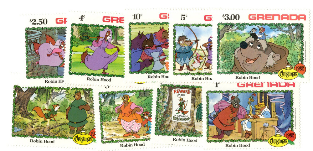 限定品ディズニー☆Authentic Postage Stanp MDS304A - 1982 Disney Christmas Celebrates - Robin Hood, Mint, Set