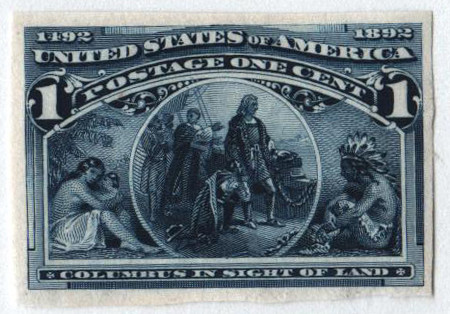 230P3 - 1893 1c Columbus in Sight of Land, Blue, Plate Proof on