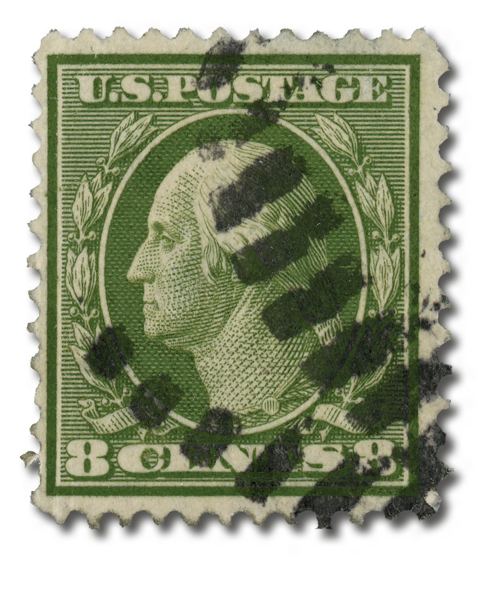 337 - 1908 8c Washington, Olive Green, Double Line Watermark, Perf  display picture 1