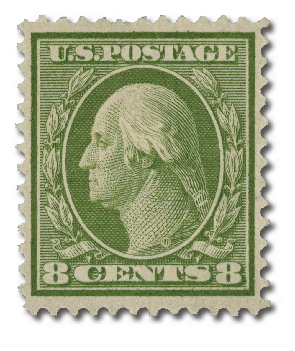 337 - 1908 8c Washington, Olive Green, Double Line Watermark, Perf  display picture 1