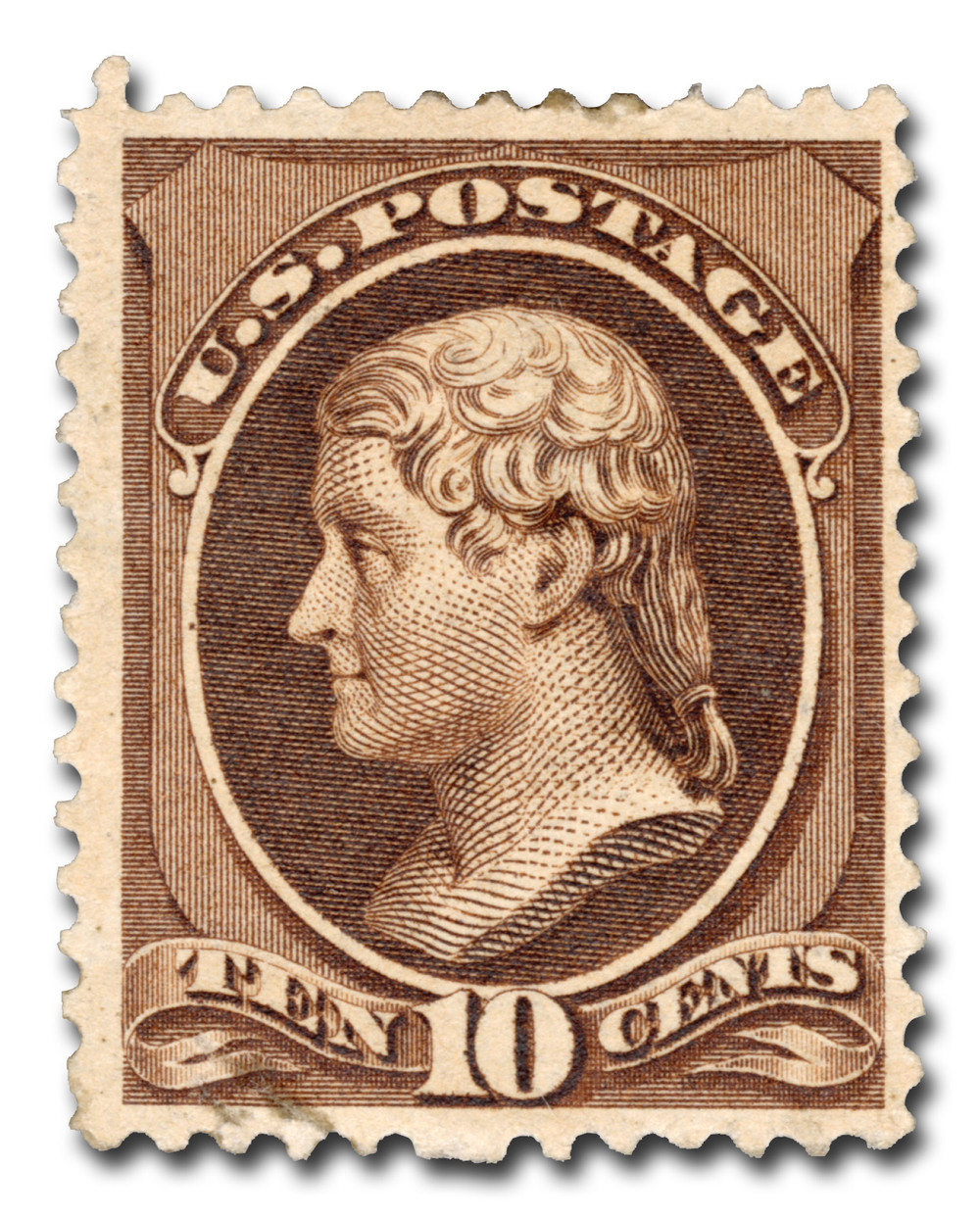 209 - 1882 10c Thomas Jefferson, Brown, Re-Engraved, Soft Paper
