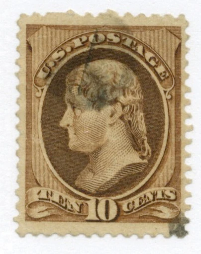 209 - 1882 10c Thomas Jefferson, Brown, Re-Engraved, Soft Paper