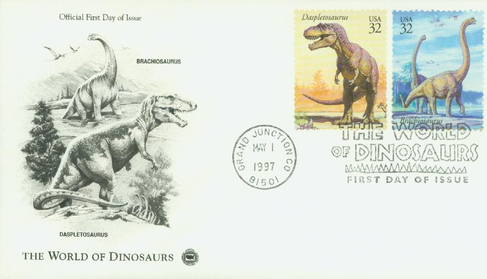 3136d - 1997 32c Dinosaurs: Brachiosaurus - Mystic Stamp Company