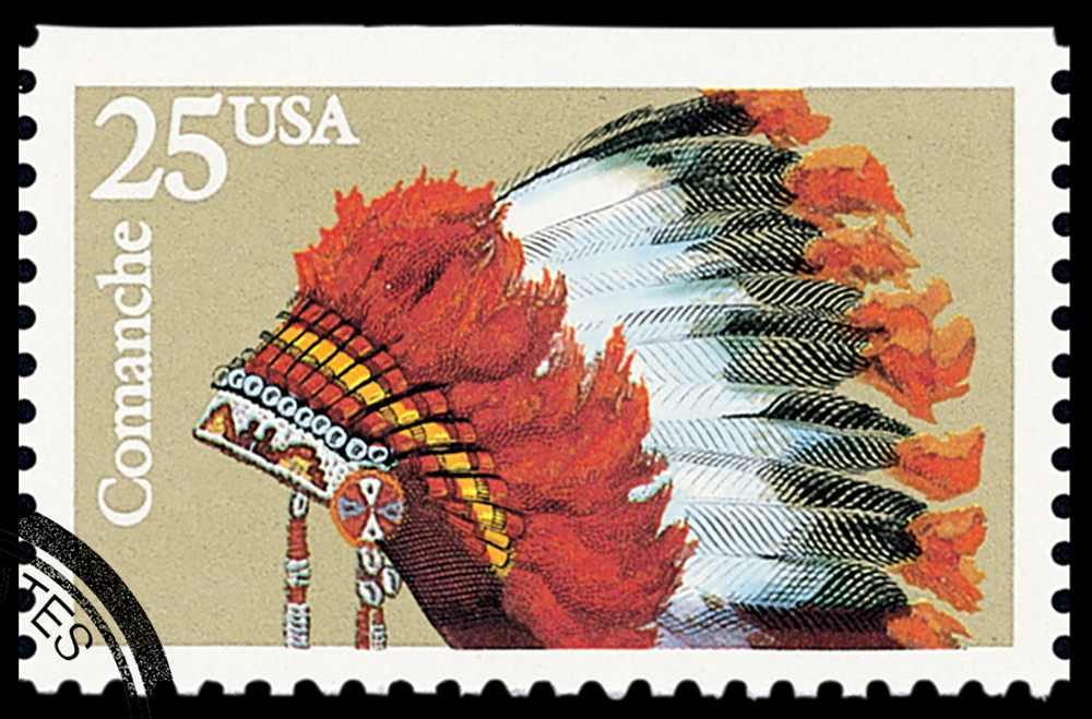 【中古】 American Indian Christmas JanaMashonee 2503 - 1990 25c Headdresses: Comanche - Mystic Stamp Company