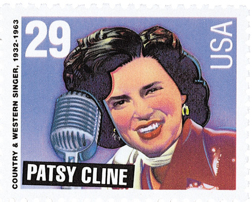 レア品　SUE McNARY ハンドペイントミニチュア額イーゼルペンダントトップ 2772 - 1993 29c Country Music Legends: Patsy Cline - Mystic Stamp