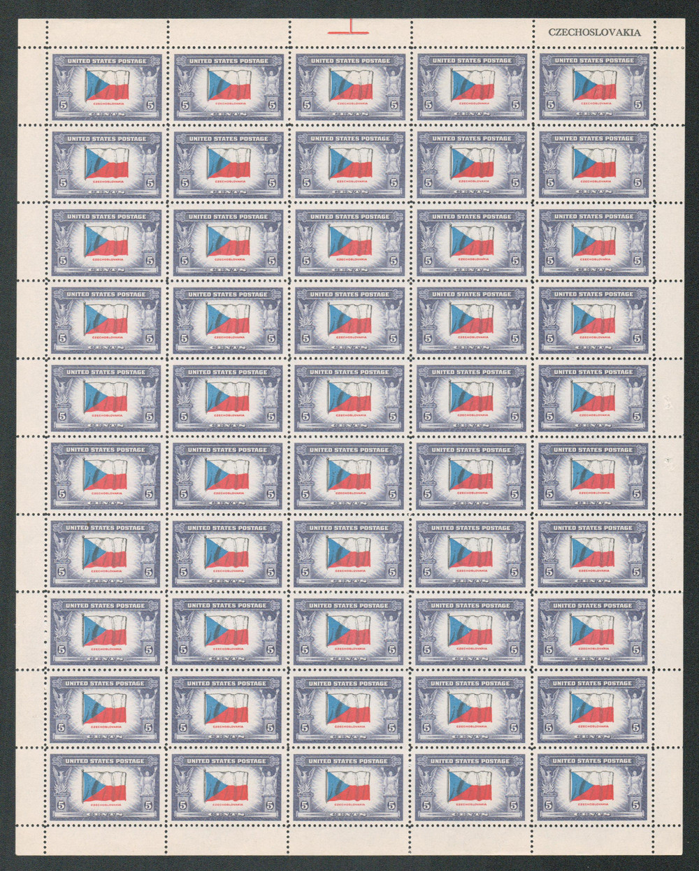 910 - 1943 5c Overrun Countries: Flag of Czechoslovakia - Mystic