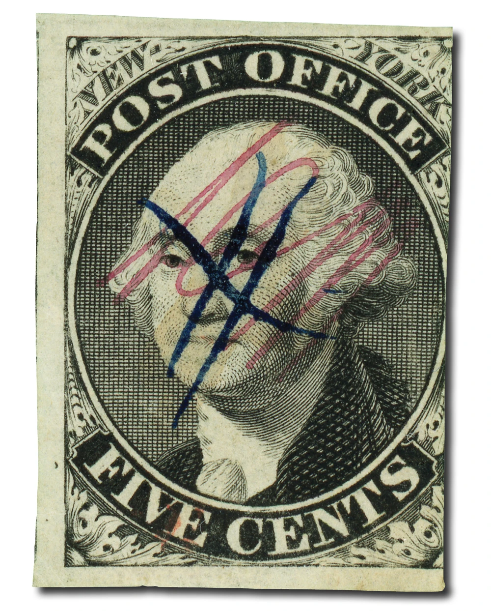 9X1 - 1846 5c Washington, Postmaster Provisional, Black, Signed