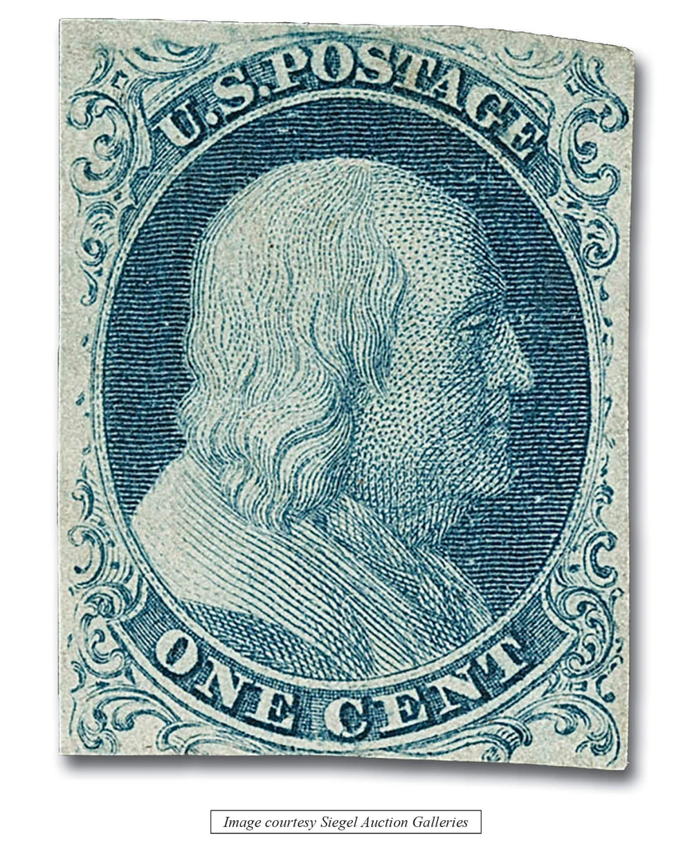 6 - 1857 1c Franklin, Blue, Type Ia, Imperf. - Mystic Stamp Company