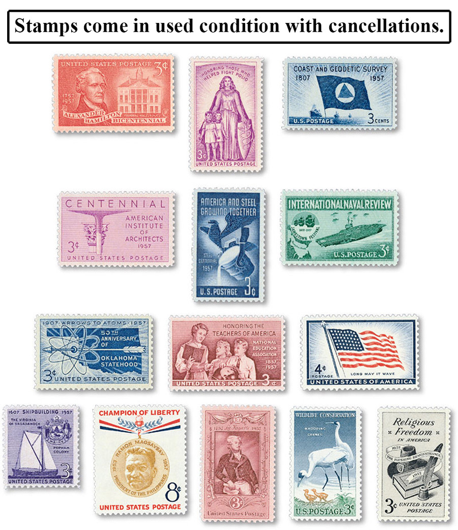 YS1957C - 1957 Complete Commemorative Year Set, 14 stamps - Mystic