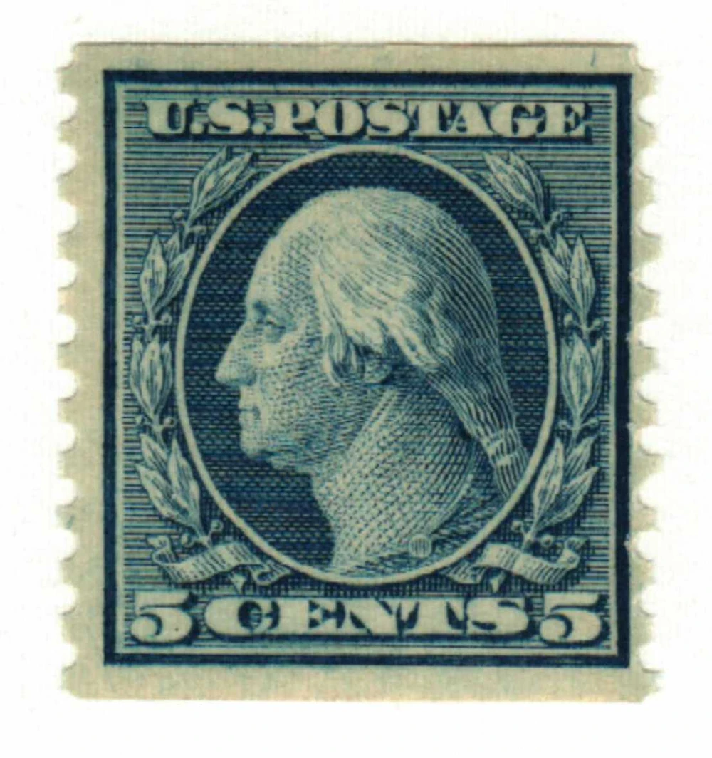 496 - 1919 5c Washington, Blue, Unwatermarked, Perf. 10 Vertically