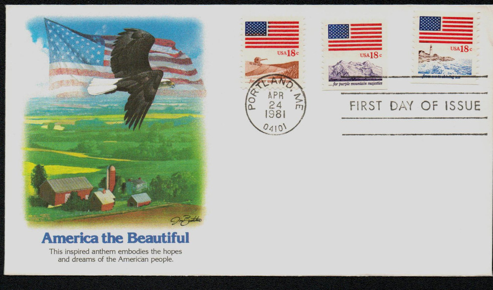1890,91,93 - 1981 18c Flags, First Day Cover - Mystic Stamp Company