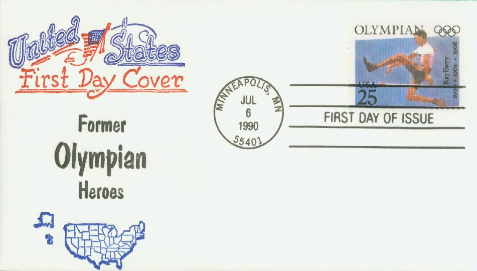 2497 - 1990 25c Olympians: Ray Ewry - Mystic Stamp Company