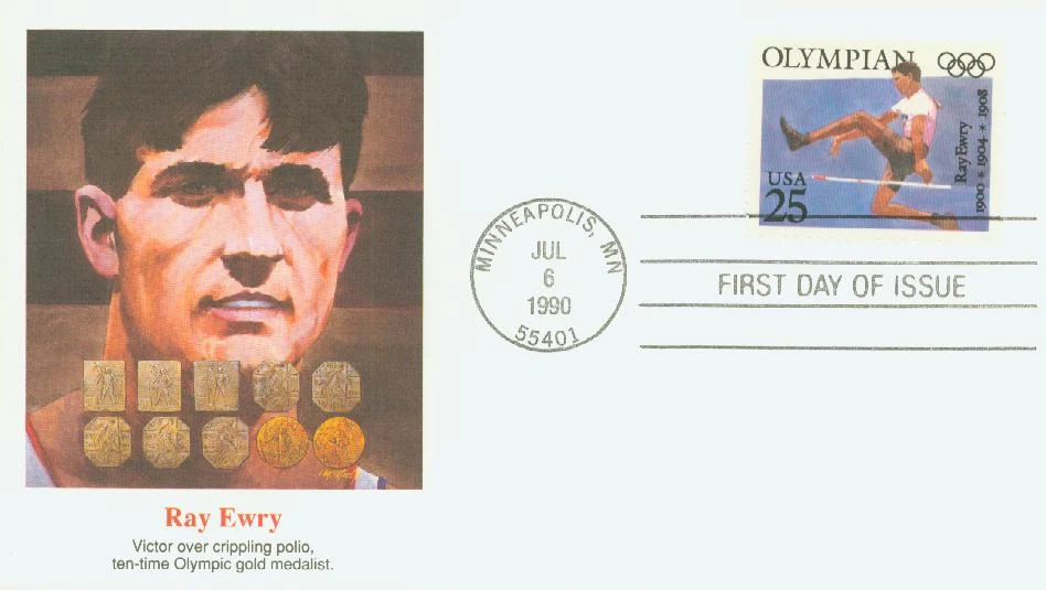2497 - 1990 25c Olympians: Ray Ewry - Mystic Stamp Company